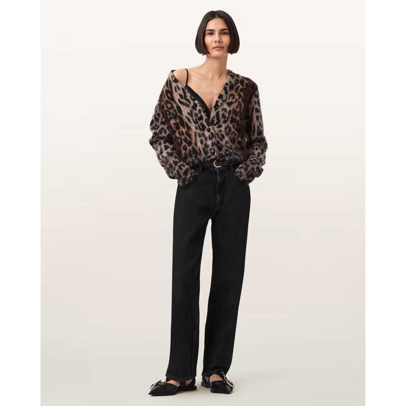 AllSaints Wick Leopard Jacquard Cropped Cardigan image number 3